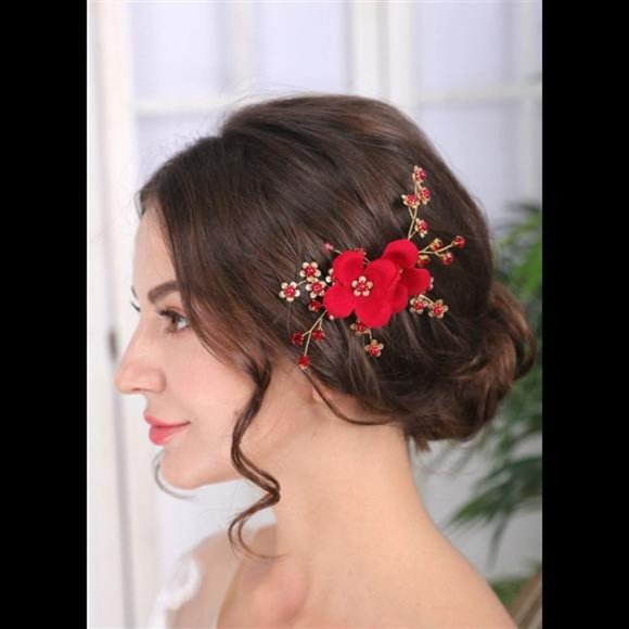 Sither Red Hair Clip for Bridal Floral Hair Comb for Women Wedding Hair main image 6